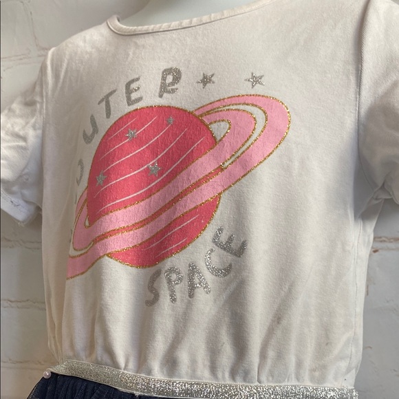 Sunny Fashion Girls Outer Space T-Shirt Dress with Navy Tulle Skirt - Picture 2 of 7